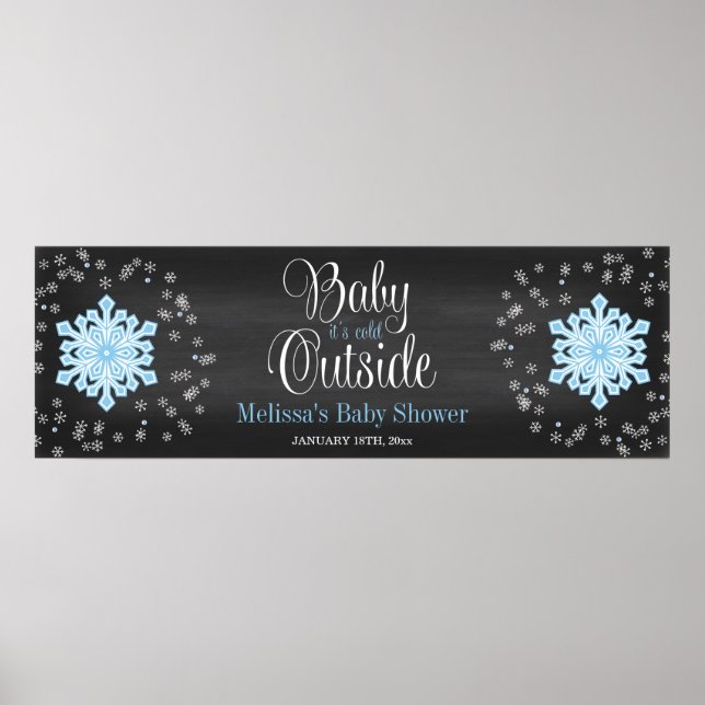 Baby It's Cold Outside Blue Snowflakes Baby Shower Poster (Front)
