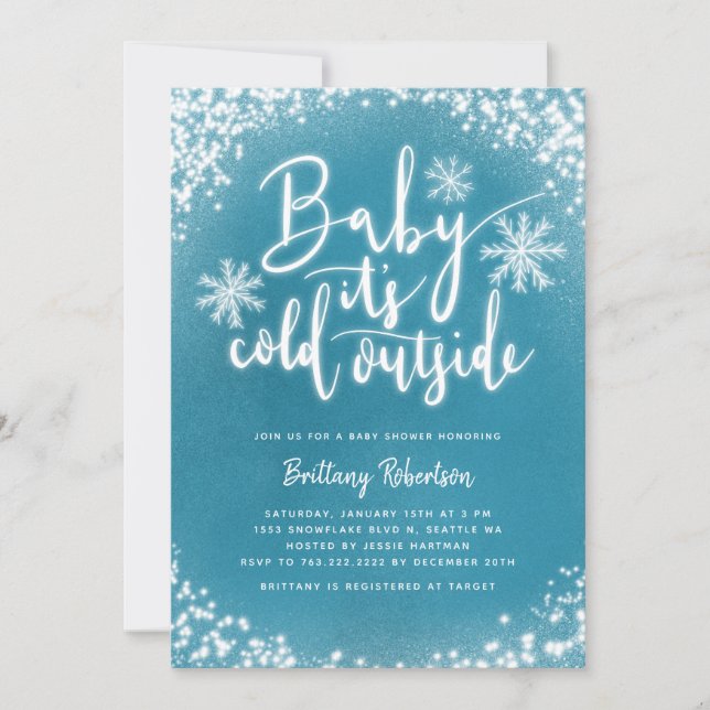 Baby Its Cold Outside Blue Winter Baby Shower Invitation (Front)
