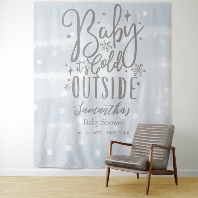 Baby It's Cold Outside Boy Baby Shower Backdrop Tapestry (In Situ)
