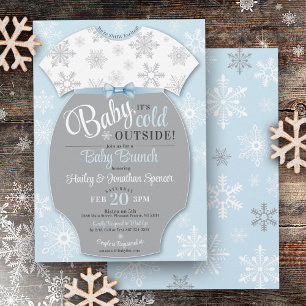 Baby It's Cold Outside Boy Blue Snowflake Winter Invitation