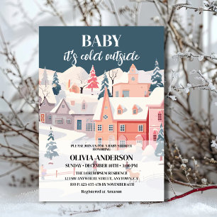Baby its cold outside boy winter baby shower  invitation