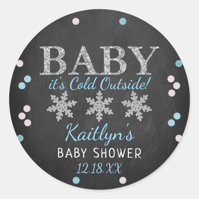 Baby It's Cold Outside Boys Winter Baby Shower Classic Round Sticker (Front)