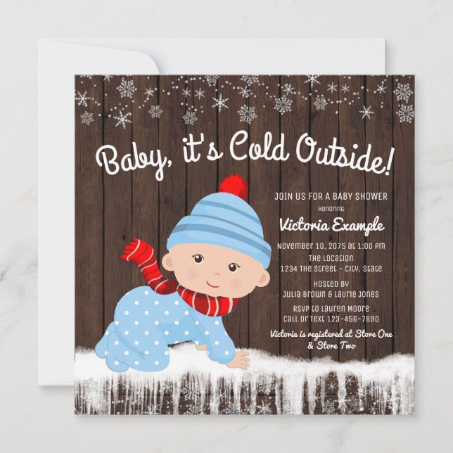 Baby its Cold Outside Boys Winter Baby Shower Invitation (Front)