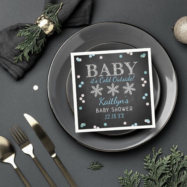 Baby It's Cold Outside Boys Winter Baby Shower Napkin (Creator Uploaded)