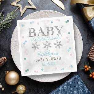 Baby It's Cold Outside Boys Winter Baby Shower Napkin