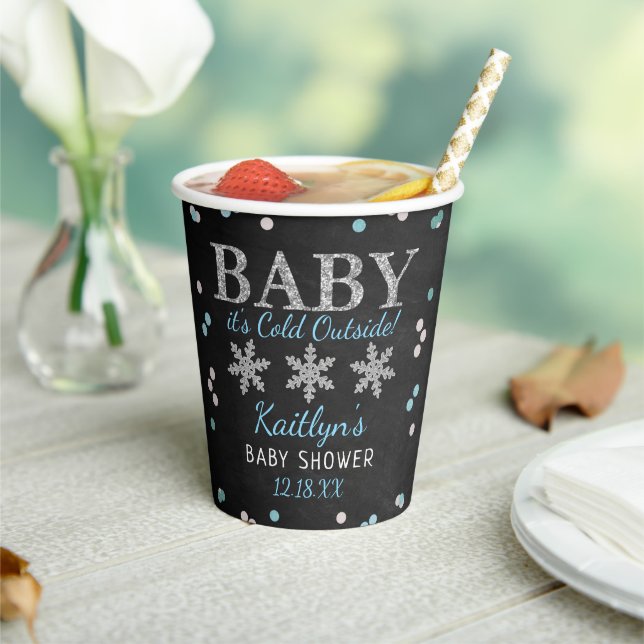 Baby It's Cold Outside Boys Winter Baby Shower Paper Cups (Insitu)