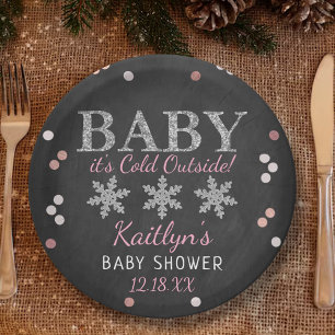 Baby It's Cold Outside Boys Winter Baby Shower Paper Plate