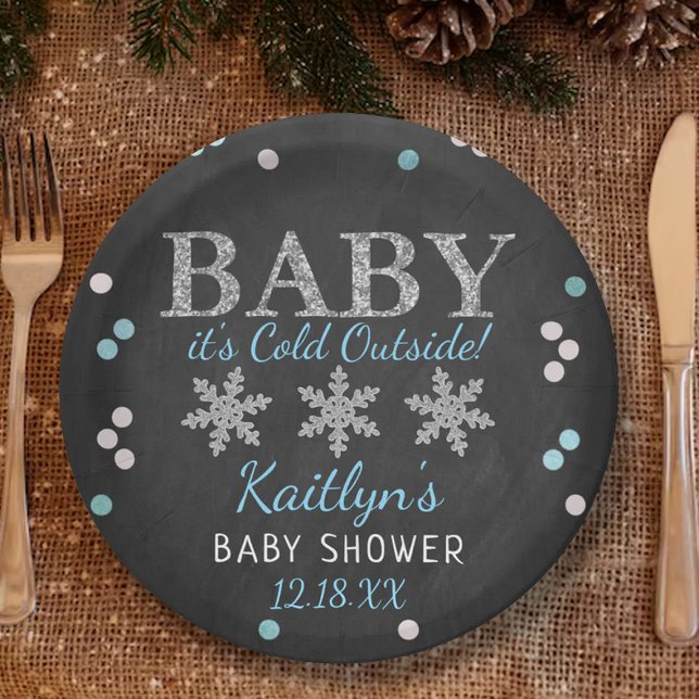 Baby It's Cold Outside Boys Winter Baby Shower Paper Plate (Creator Uploaded)
