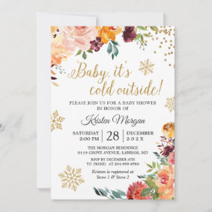 Baby Its Cold Outside Burgundy Floral Baby Shower Invitation