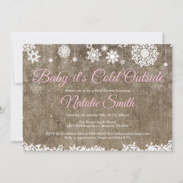 Baby Its Cold Outside Burlap Winter Baby Shower Invitation (Front)