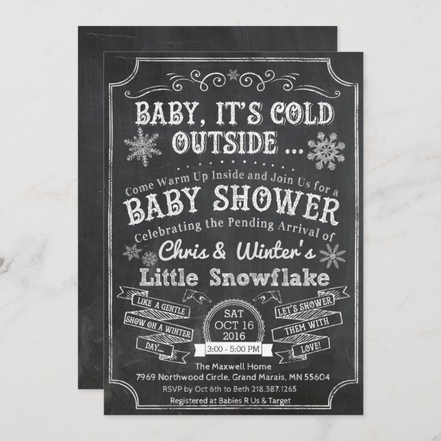 Baby Its Cold Outside Chalk Baby Shower Invitation (Front/Back)