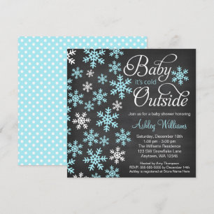 Baby It's Cold Outside Chalkboard Blue Baby Shower Invitation