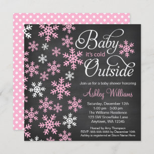 Baby It's Cold Outside Chalkboard Pink Baby Shower Invitation