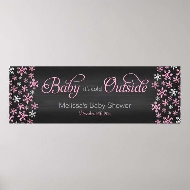 Baby It's Cold Outside Chalkboard Pink Baby Shower Poster (Front)