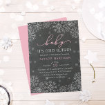 Baby It's Cold Outside Chalkboard Shower Invite<br><div class="desc">Brrr! Frosty chic invitations for winter baby showers feature white snowflakes on a chalkboard background with "baby it's cold outside" in pink and white lettering. Personalise with your baby girl shower details beneath using the template fields. Cards reverse to solid light pink.</div>