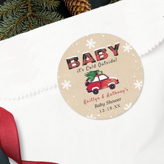 Baby It's Cold Outside | Christmas Baby Shower Classic Round Sticker (Creator Uploaded)