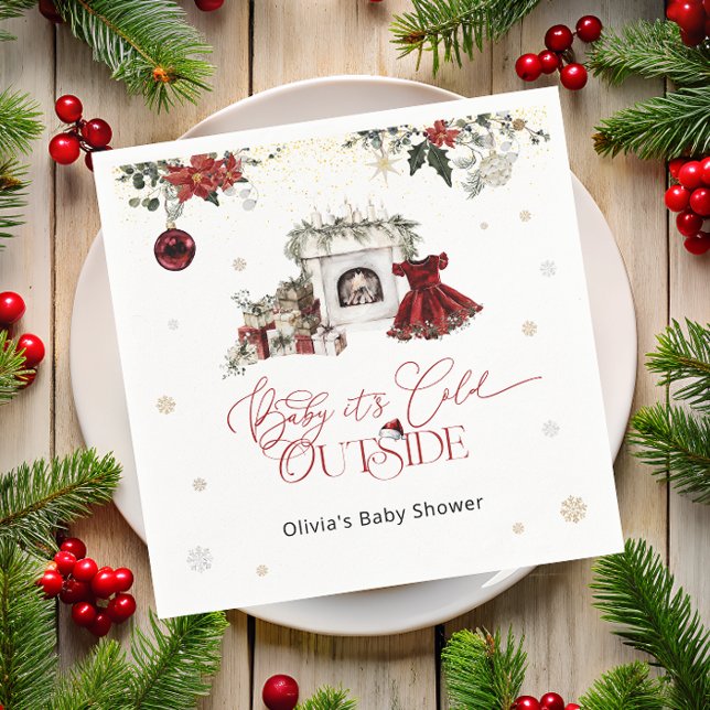 Baby it's Cold Outside Christmas Girl Baby Shower Napkin (Creator Uploaded)