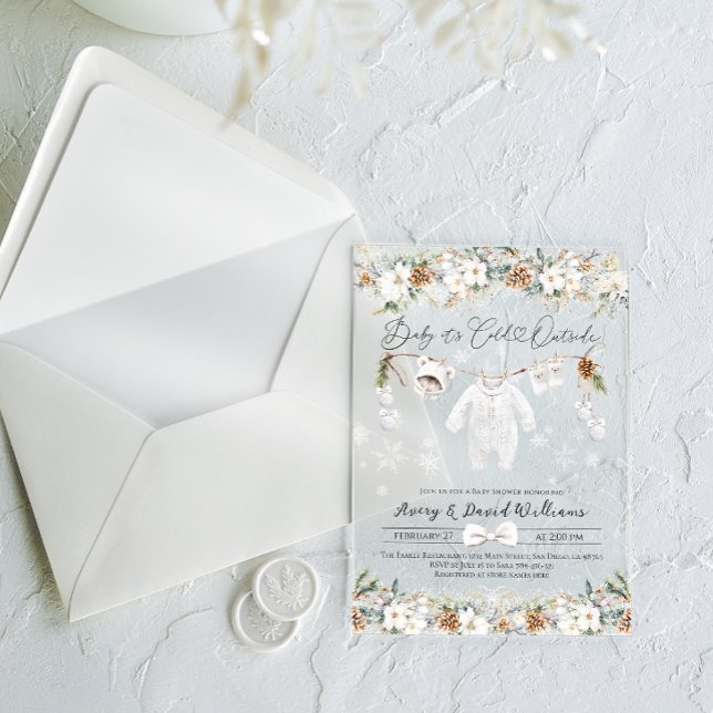 Baby Its Cold Outside Clothest Line Baby Shower Acrylic Invitations (Creator Uploaded)