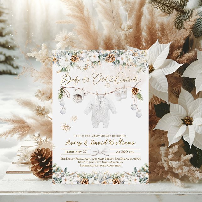 Baby Its Cold Outside Clothest Line Baby Shower Invitation (Creator Uploaded)