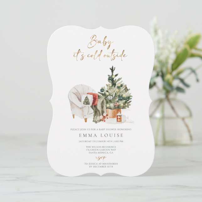 Baby It's Cold Outside Cosy Winter Baby Shower Invitation (Standing Front)