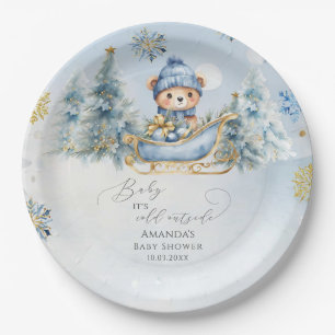 Baby It's Cold Outside Cute Bear Baby Shower Paper Plate