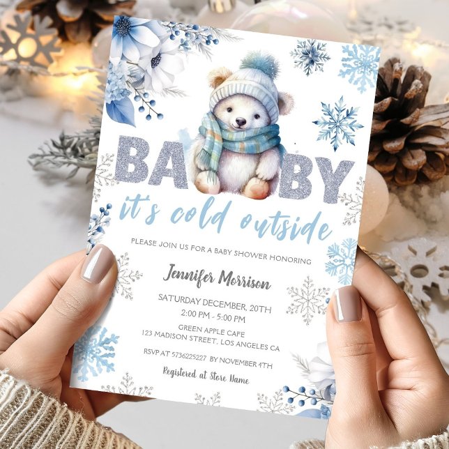 Baby it's Cold Outside Cute Boy Winter Baby Shower Invitation (Creator Uploaded)