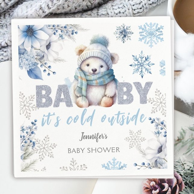 Baby it's Cold Outside Cute Boy Winter Baby Shower Napkin (Creator Uploaded)