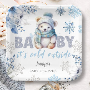 Baby it's Cold Outside Cute Boy Winter Baby Shower Paper Plate