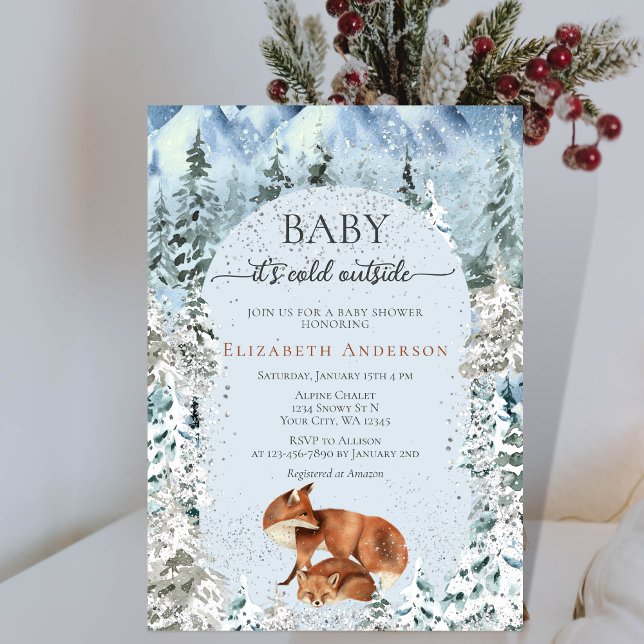 Baby It's Cold Outside Cute Foxes Baby Shower Invitation (Creator Uploaded)