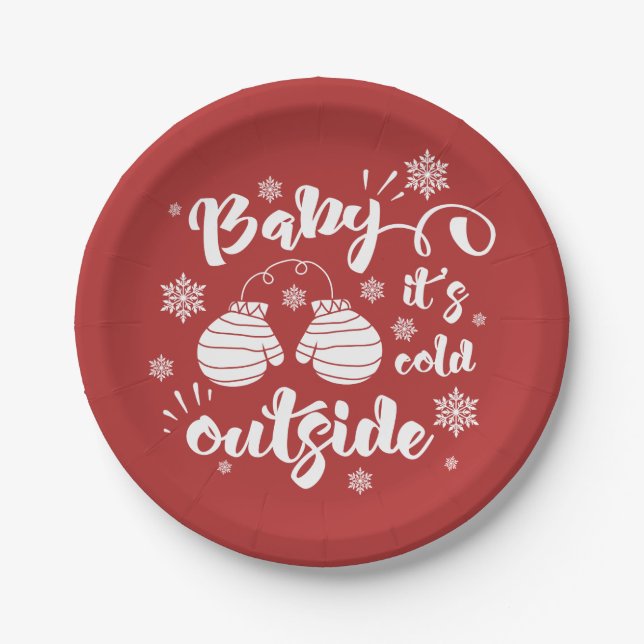 Baby its cold outside cute mittens winter paper plate (Front)