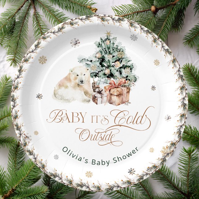 Baby its Cold Outside Cute Polar Bear Paper Plate (Creator Uploaded)
