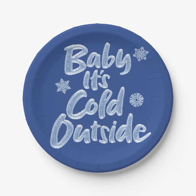 Baby It's Cold Outside Deep Blue Frozen Christmas Paper Plate (Front)