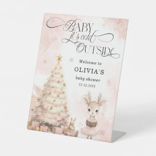 Baby it's Cold Outside Deer Baby Shower Welcome Pedestal Sign