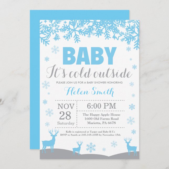 Baby its Cold Outside Deer Boy Baby Shower Invitation (Front/Back)