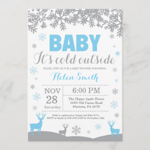 Baby its Cold Outside Deer Boy Baby Shower Invitation