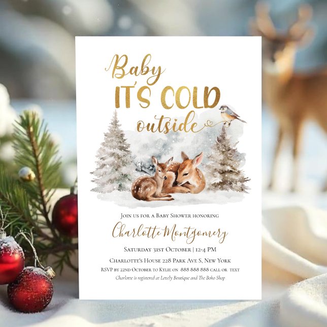 Baby it's cold outside Deer Forest Baby Shower Invitation (Creator Uploaded)