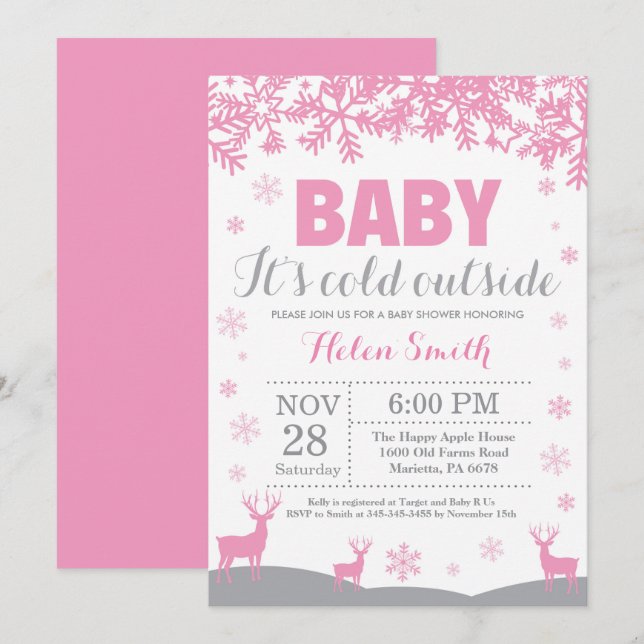 Baby its Cold Outside Deer Girl Baby Shower Invitation (Front/Back)