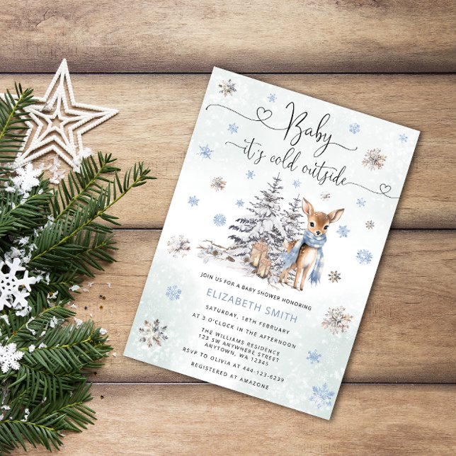 Baby Its Cold Outside Deer Winter Baby Boy Shower Invitation (Creator Uploaded)