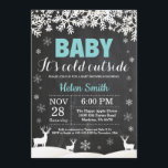 Baby its Cold Outside Deer Winter Baby Shower Invitation<br><div class="desc">Baby its Cold Outside Deer Winter Baby Shower Invitation. Baby its cold outside Baby Shower Invitation. Aqua and White Snowflake. Boy or Girl Baby Shower Invitation. Winter Holiday Baby Shower Invite. Chalkboard Background. Black and White. For further customisation, please click the "Customise it" button and use our design tool to...</div>