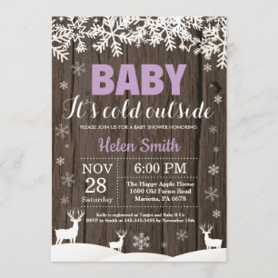 Baby its Cold Outside Deer Winter Girl Baby Shower Invitation