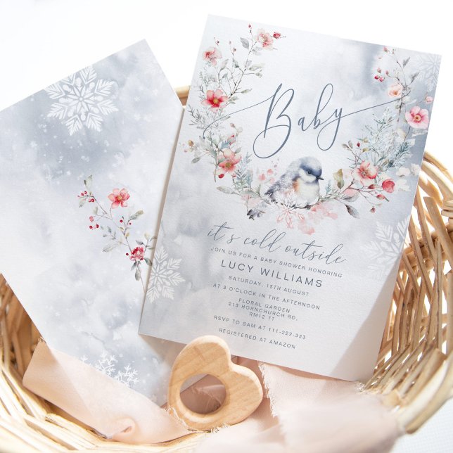 Baby its cold outside Dusty Blue baby shower Invitation (Creator Uploaded)