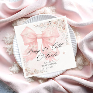Baby Its Cold Outside Elegant Pink Bow Baby Shower Napkin