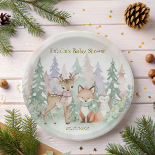 Baby It's Cold Outside Elegant Winter Woodland  Paper Plate