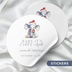 Baby it's cold outside elephant christmas shower  classic round sticker