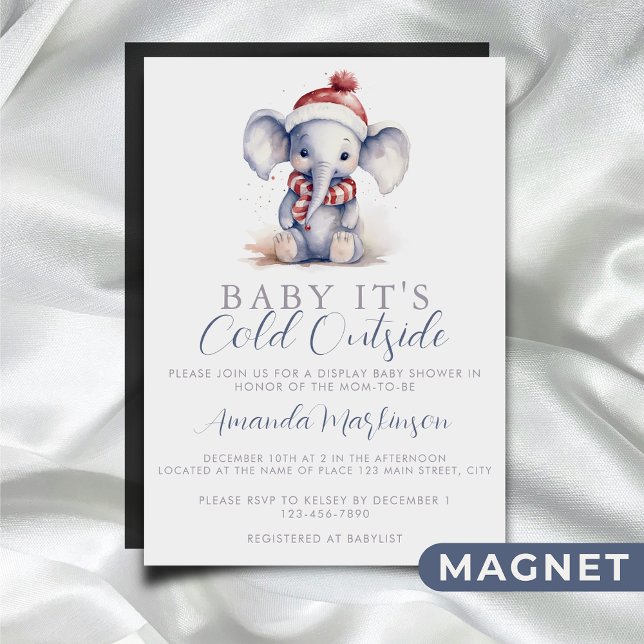 Baby it's cold outside elephant christmas shower  magnetic invitation (Creator Uploaded)