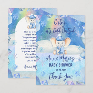 Baby It's Cold Outside Elephant Winter Baby Shower Thank You Card