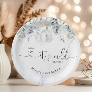 Baby its cold outside eucalyptus baby shower paper plate