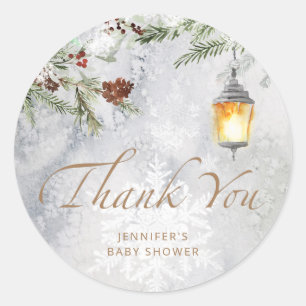 Baby it's cold outside evergreen thank you classic round sticker