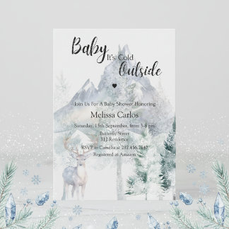 Baby Its Cold Outside Evergreen Winter Baby Shower Invitation