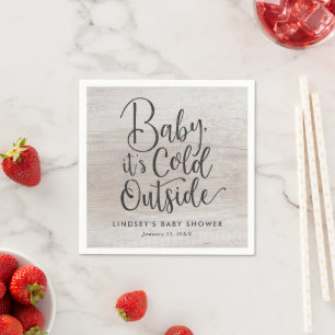 Baby It's Cold Outside Faux Wood Baby Shower Napkin
